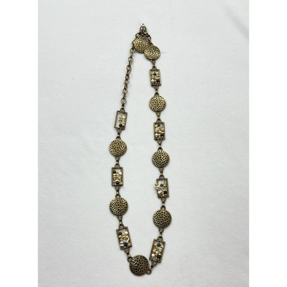 Vintage Gold Tone Geometric Chain Belt Hammered Disc Beaded Boho Adjustable - Picture 4 of 10